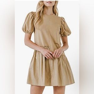English Factory Asymmetrical Mixed Media Mini Dress